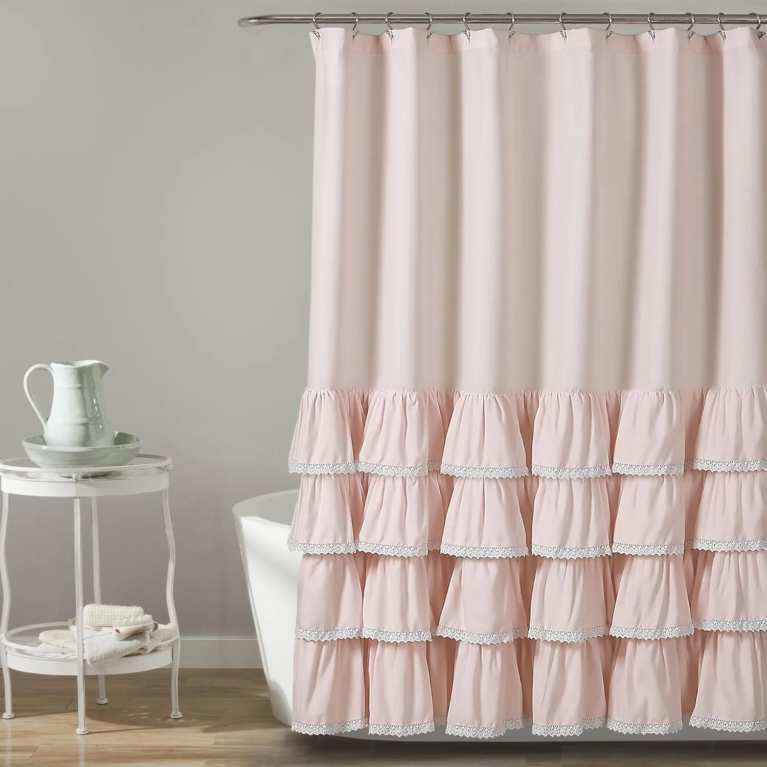 Lush Decor Ella Lace Ruffle Shower Curtain, 72" x 72", Blush