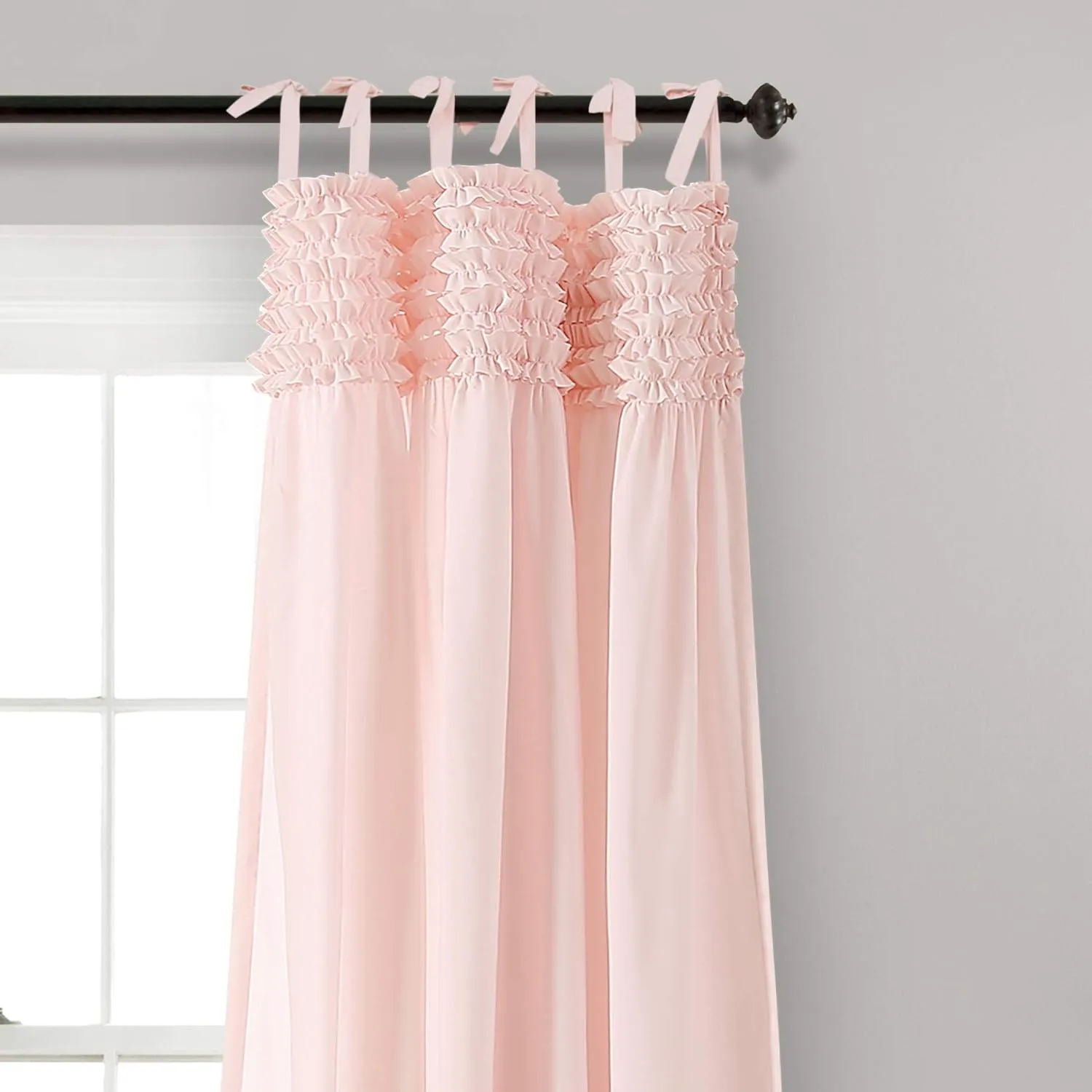 Lush Decor Lydia Curtains Ruffle Window Panel Set for Living, Dining, Bedroom (Pair), 84” x 40”, Blush