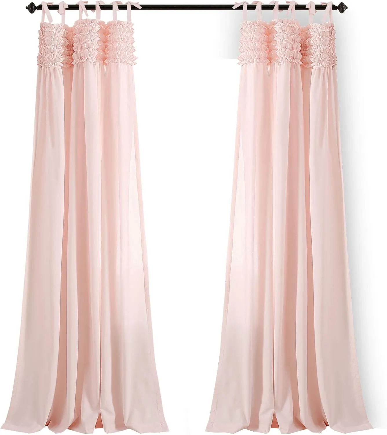 Lush Decor Lydia Curtains Ruffle Window Panel Set for Living, Dining, Bedroom (Pair), 84” x 40”, Blush