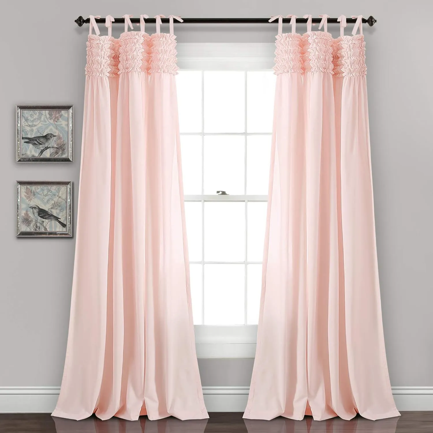 Lush Decor Lydia Curtains Ruffle Window Panel Set for Living, Dining, Bedroom (Pair), 84” x 40”, Blush