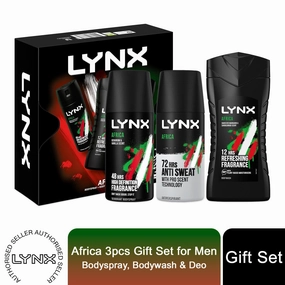 Lynx Africa Trio Gift Set For Men Bodyspray, Bodywash & APA Deo Gift For Him