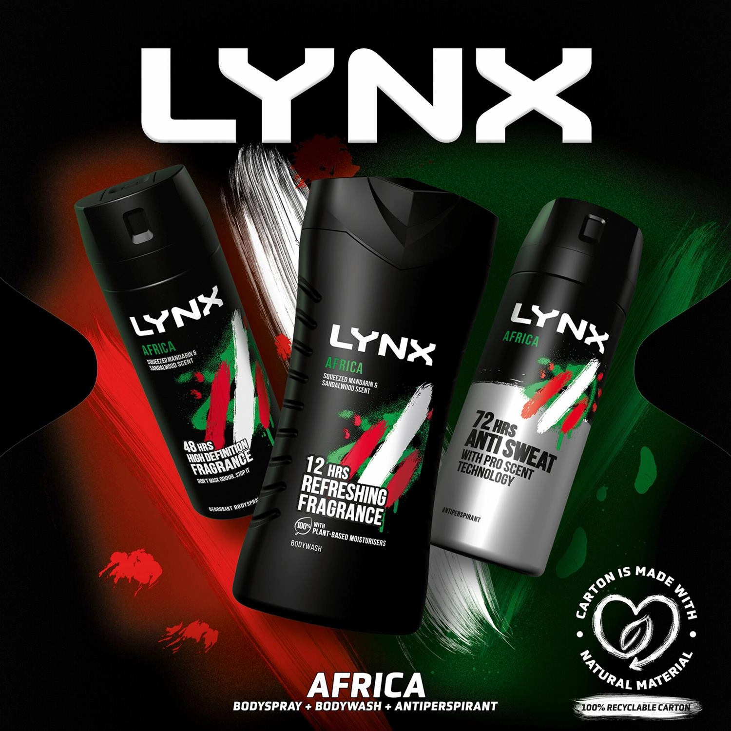 Lynx Africa Trio Gift Set For Men Bodyspray, Bodywash & APA Deo Gift For Him