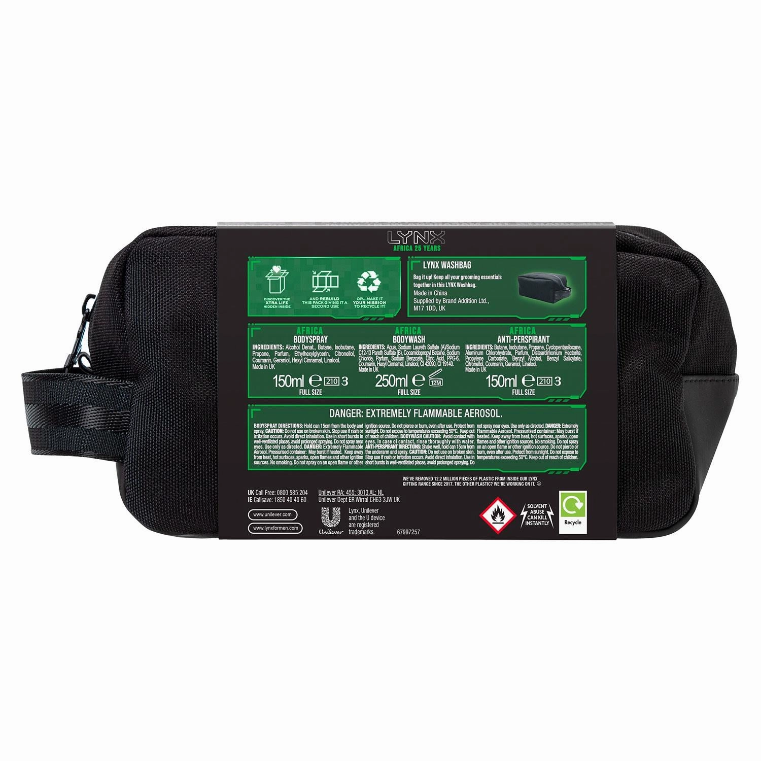 Lynx Africa Washbag Gift Set, For Brothers, Boys & Teens, Shower Gel, Deodorant