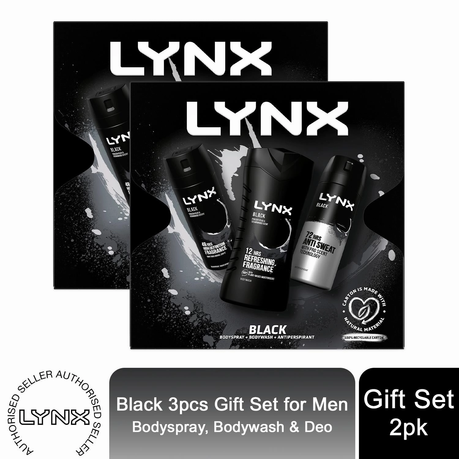 Lynx Black Trio Gift Set For Men Bodyspray, Bodywash & APA Deo Gift For Him