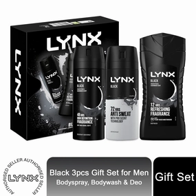 Lynx Black Trio Gift Set For Men Bodyspray, Bodywash & APA Deo Gift For Him