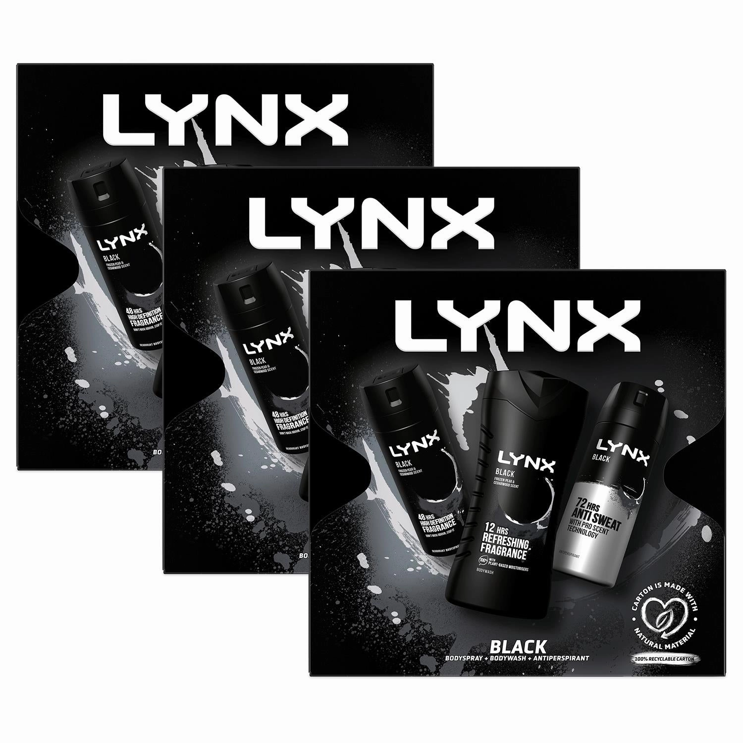 Lynx Black Trio Gift Set For Men Bodyspray, Bodywash & APA Deo Gift For Him