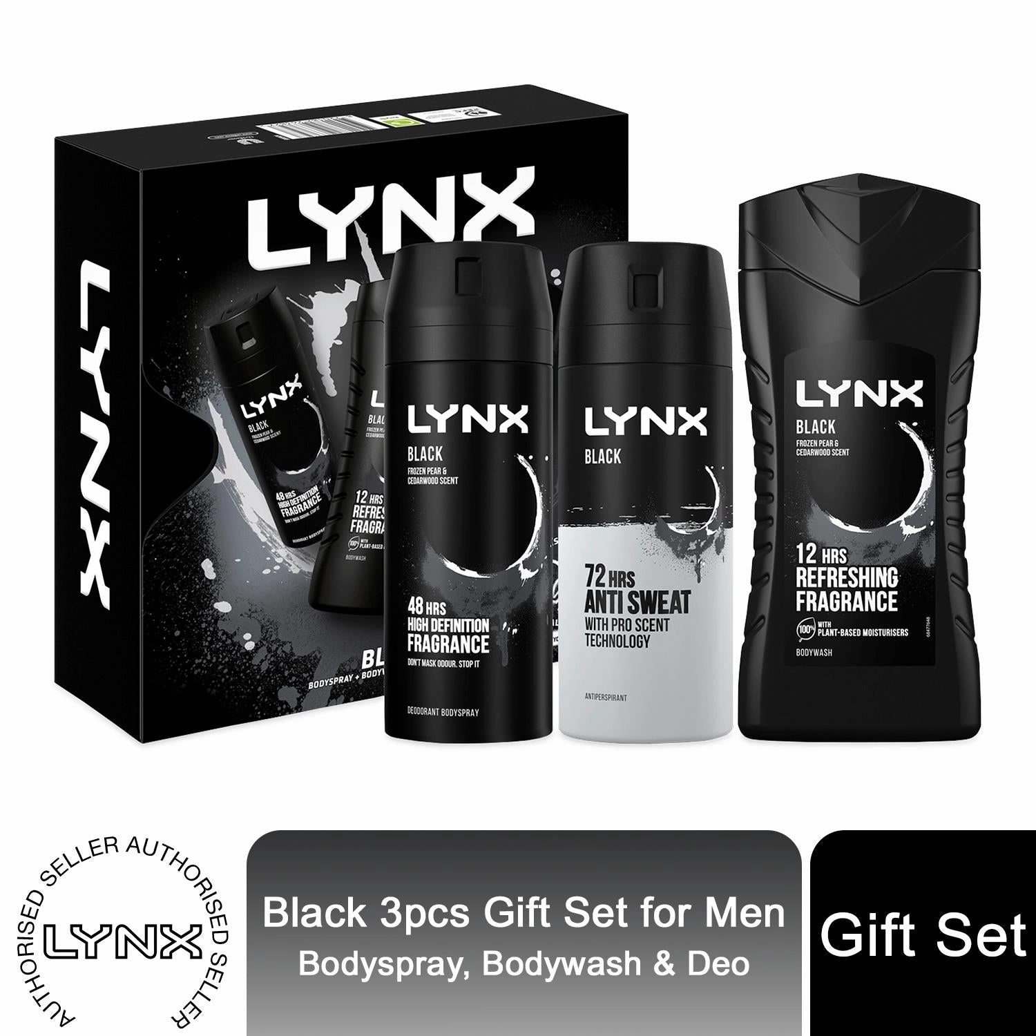 Lynx Black Trio Gift Set For Men Bodyspray, Bodywash & APA Deo Gift For Him