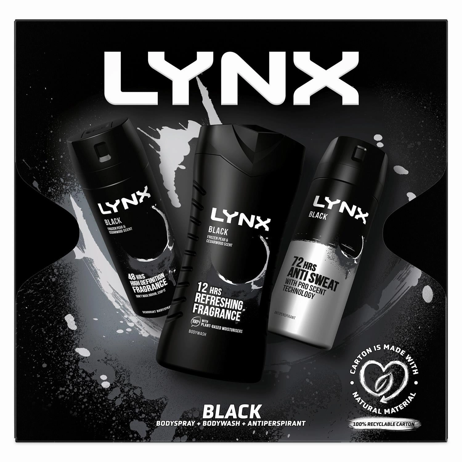 Lynx Black Trio Gift Set For Men Bodyspray, Bodywash & APA Deo Gift For Him