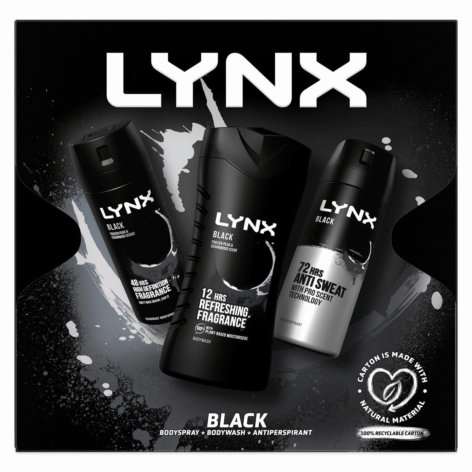 Lynx Black Trio Gift Set For Men Bodyspray, Bodywash & APA Deo Gift For Him