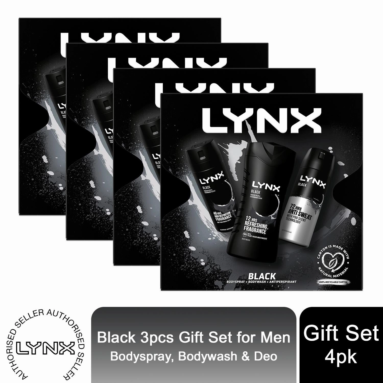 Lynx Black Trio Gift Set For Men Bodyspray, Bodywash & APA Deo Gift For Him