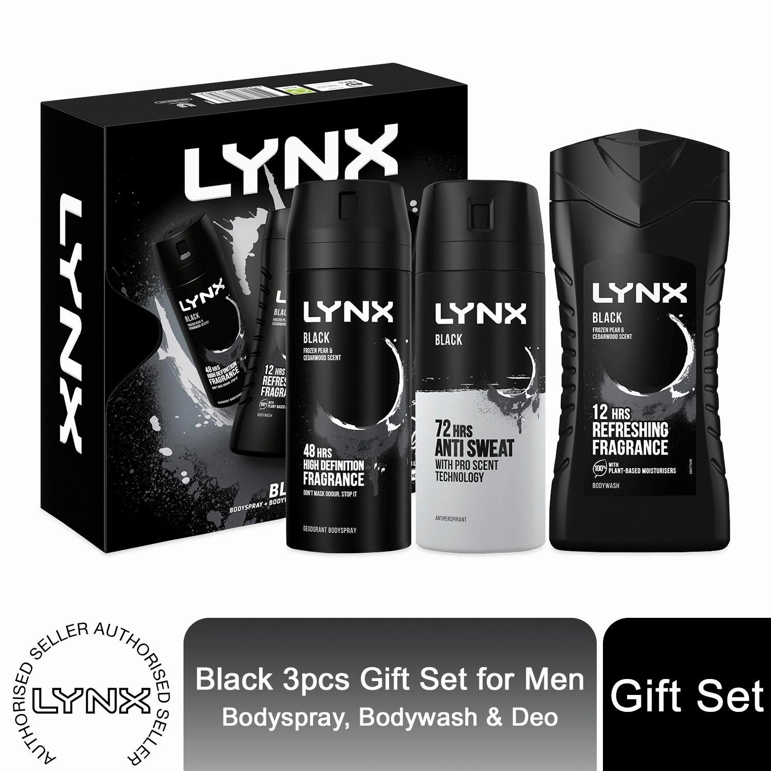 Lynx Black Trio Gift Set For Men Bodyspray, Bodywash & APA Deo Gift For Him
