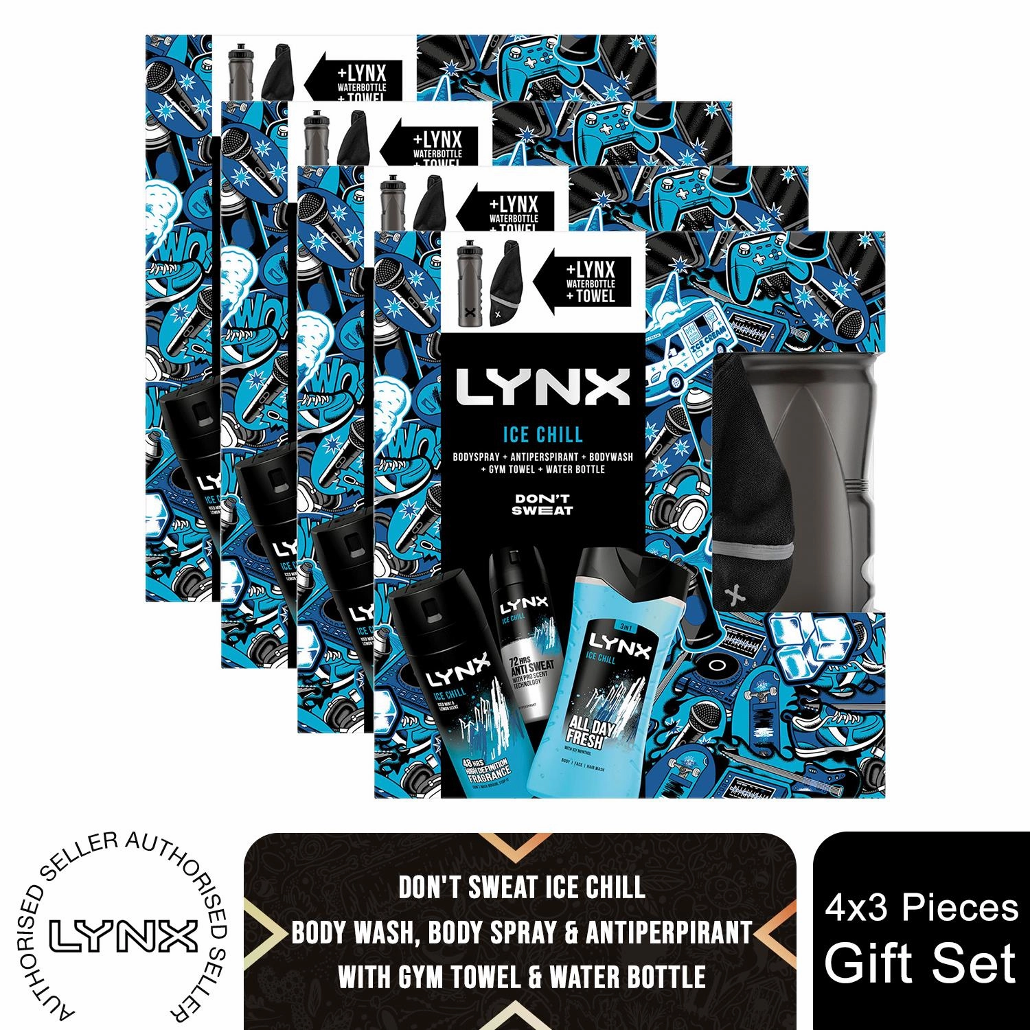 Lynx DON'T SWEAT Ice Chill Collection Gift Set for Him with Gym Towel & Bottle