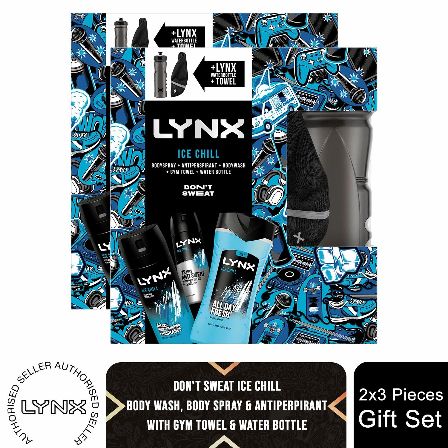 Lynx DON'T SWEAT Ice Chill Collection Gift Set for Him with Gym Towel & Bottle