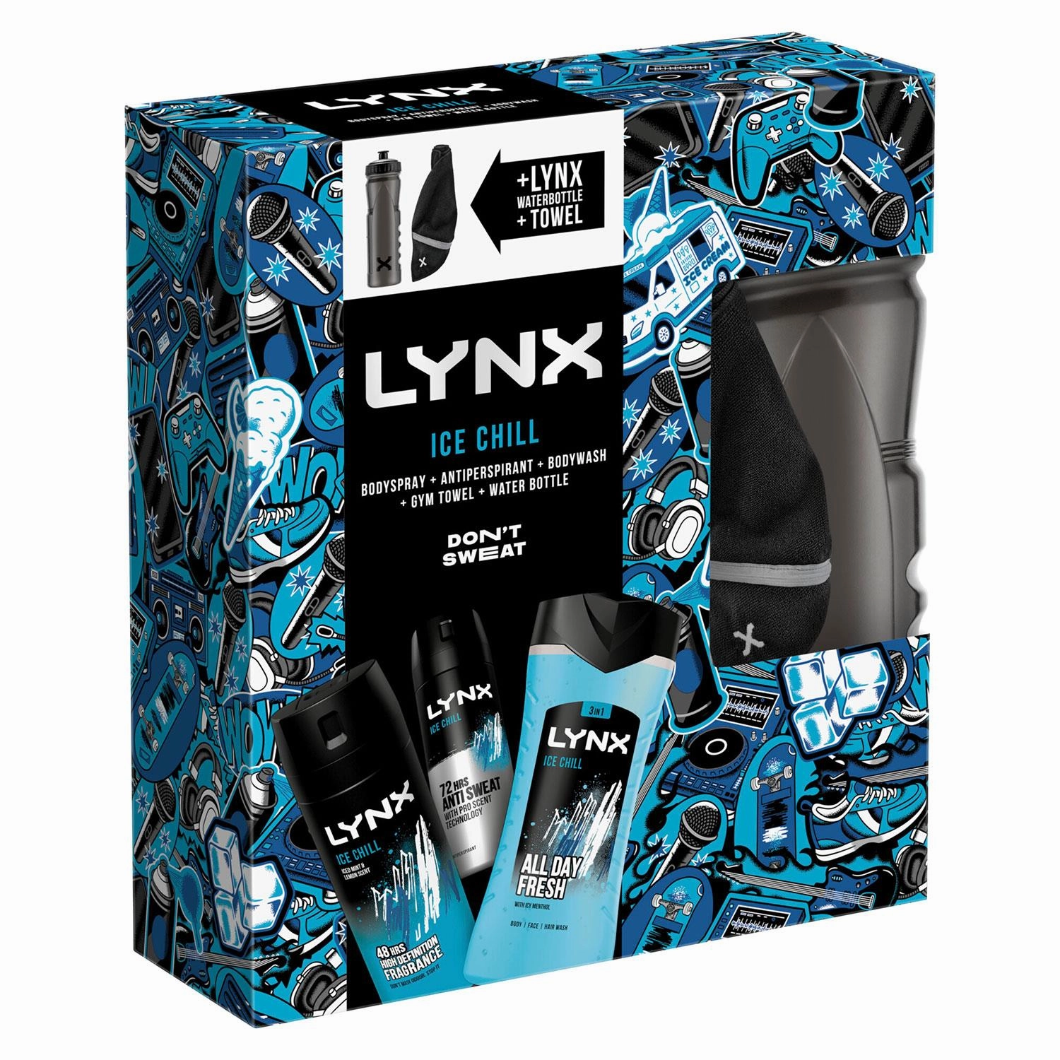 Lynx DON'T SWEAT Ice Chill Collection Gift Set for Him with Gym Towel & Bottle