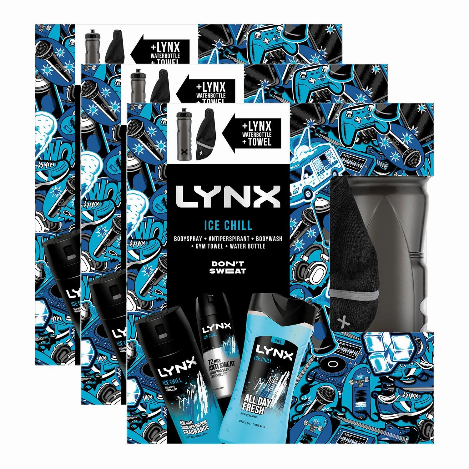 Lynx DON'T SWEAT Ice Chill Collection Gift Set for Him with Gym Towel & Bottle