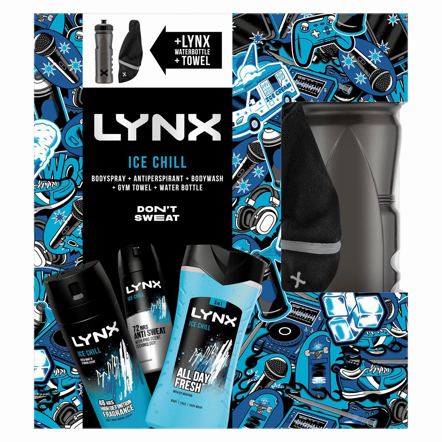 Lynx DON'T SWEAT Ice Chill Collection Gift Set for Him with Gym Towel & Bottle