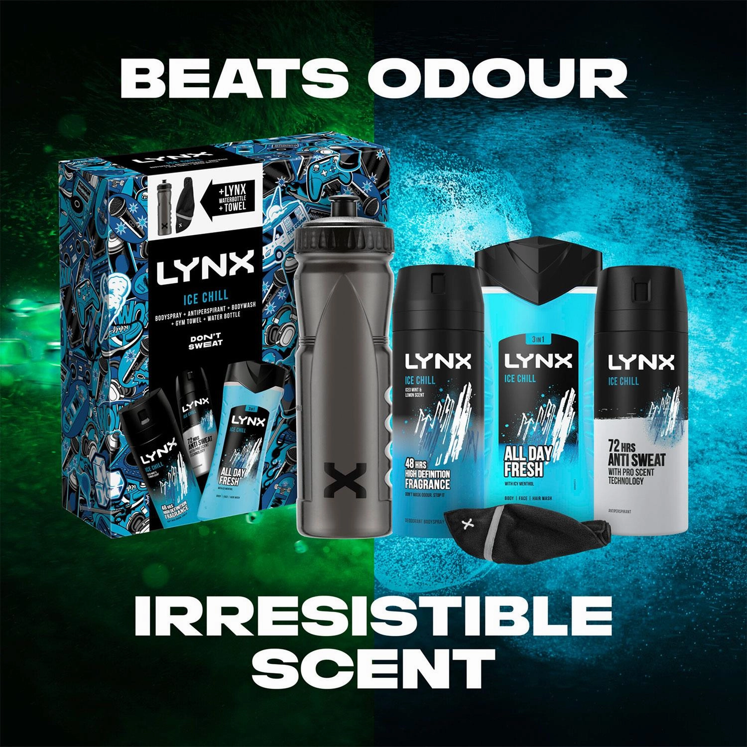Lynx DON'T SWEAT Ice Chill Collection Gift Set for Him with Gym Towel & Bottle