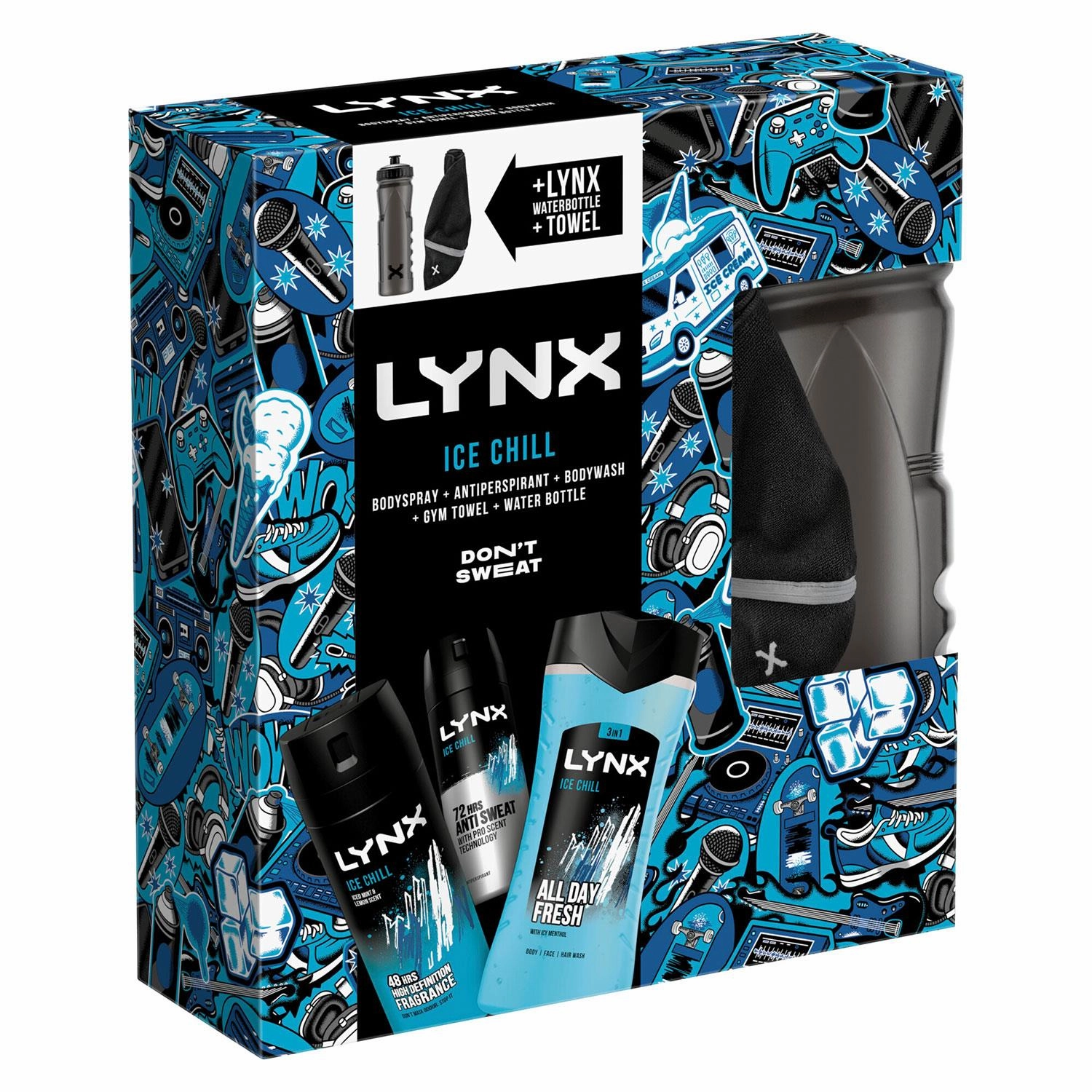 Lynx DON'T SWEAT Ice Chill Collection Gift Set for Him with Gym Towel & Bottle