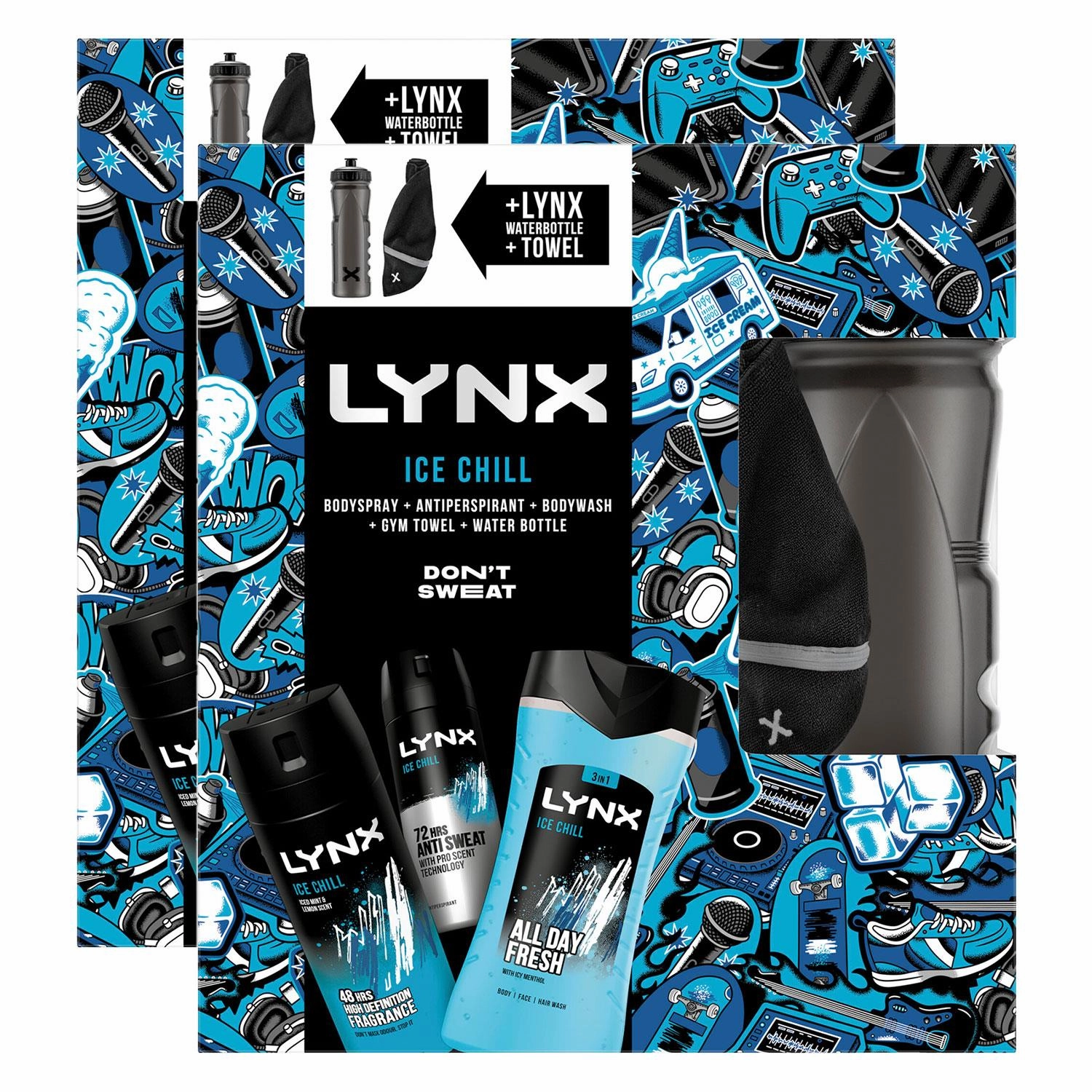 Lynx DON'T SWEAT Ice Chill Collection Gift Set for Him with Gym Towel & Bottle