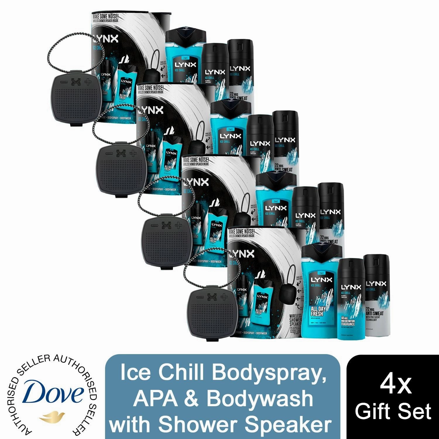 Lynx Ice Chill Bodyspray, APA & Bodywash Trio Gift Set with Shower Speaker