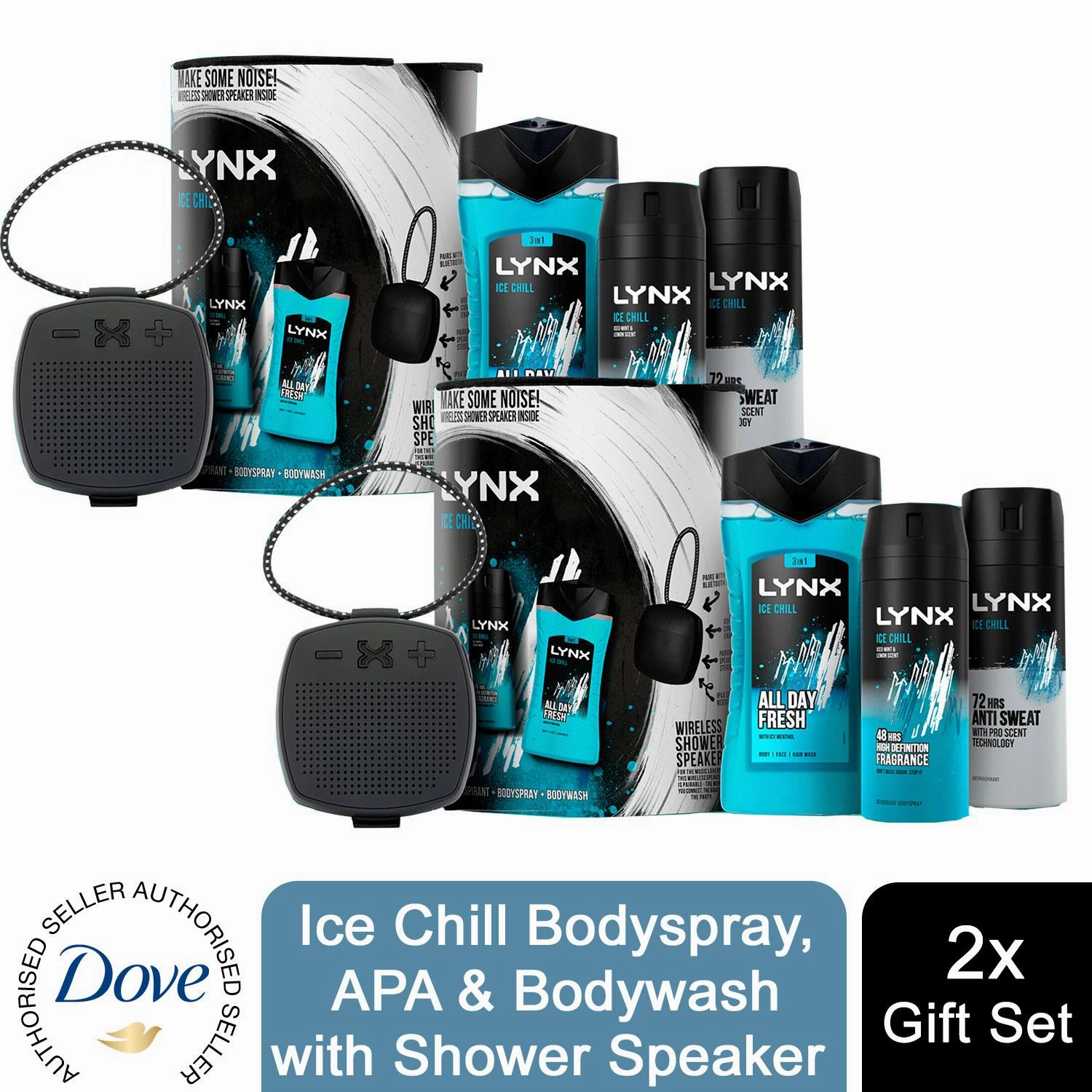 Lynx Ice Chill Bodyspray, APA & Bodywash Trio Gift Set with Shower Speaker