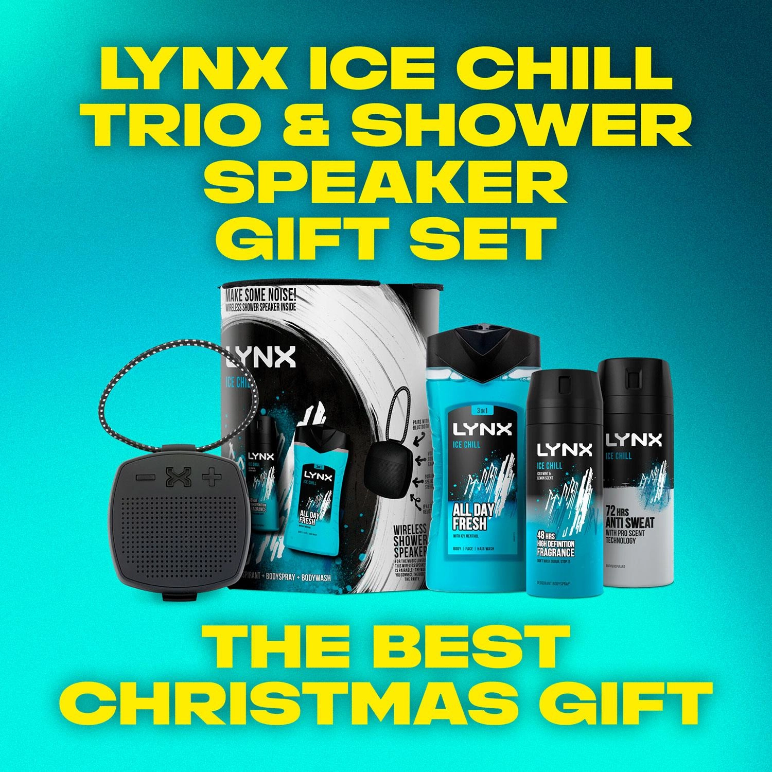 Lynx Ice Chill Bodyspray, APA & Bodywash Trio Gift Set with Shower Speaker