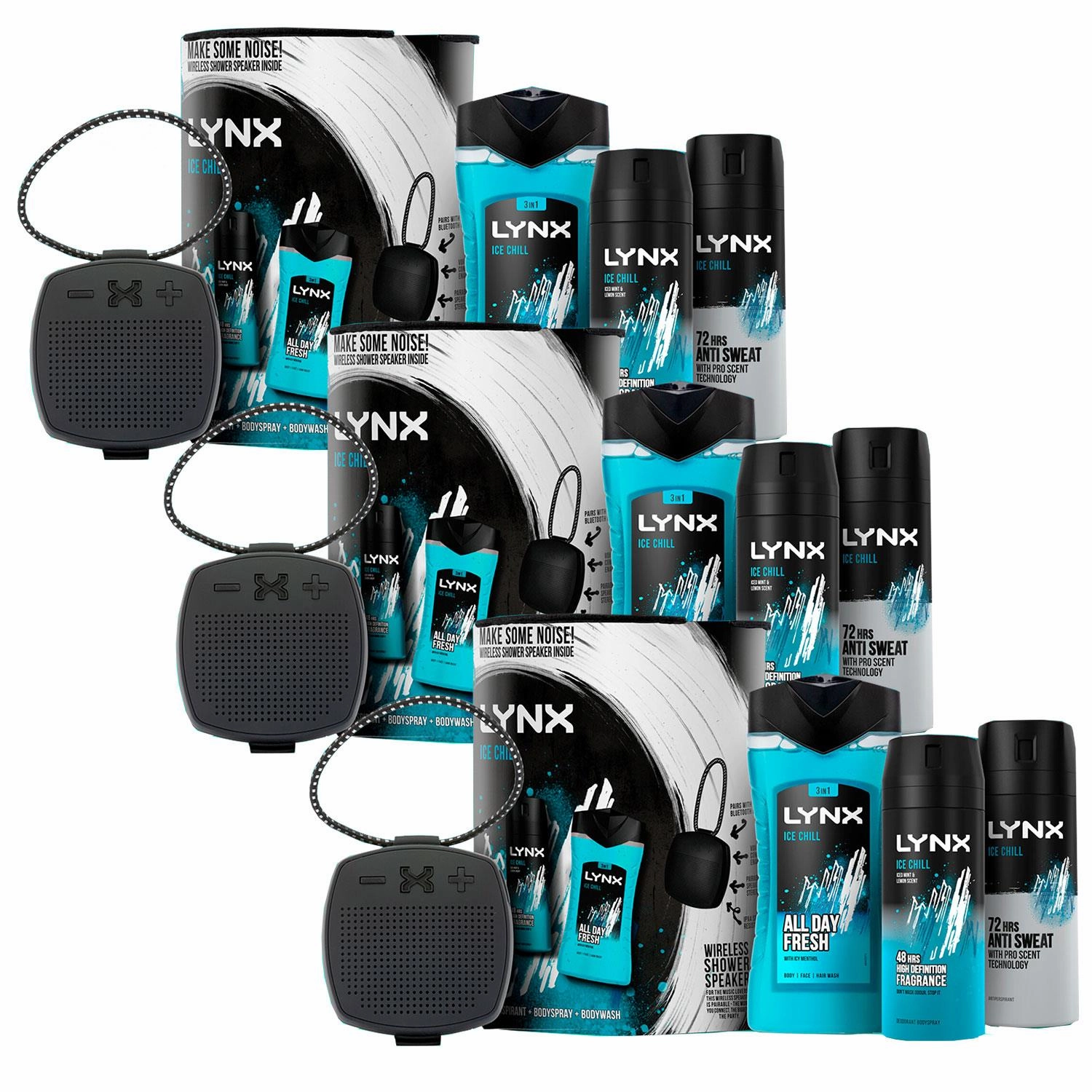 Lynx Ice Chill Bodyspray, APA & Bodywash Trio Gift Set with Shower Speaker