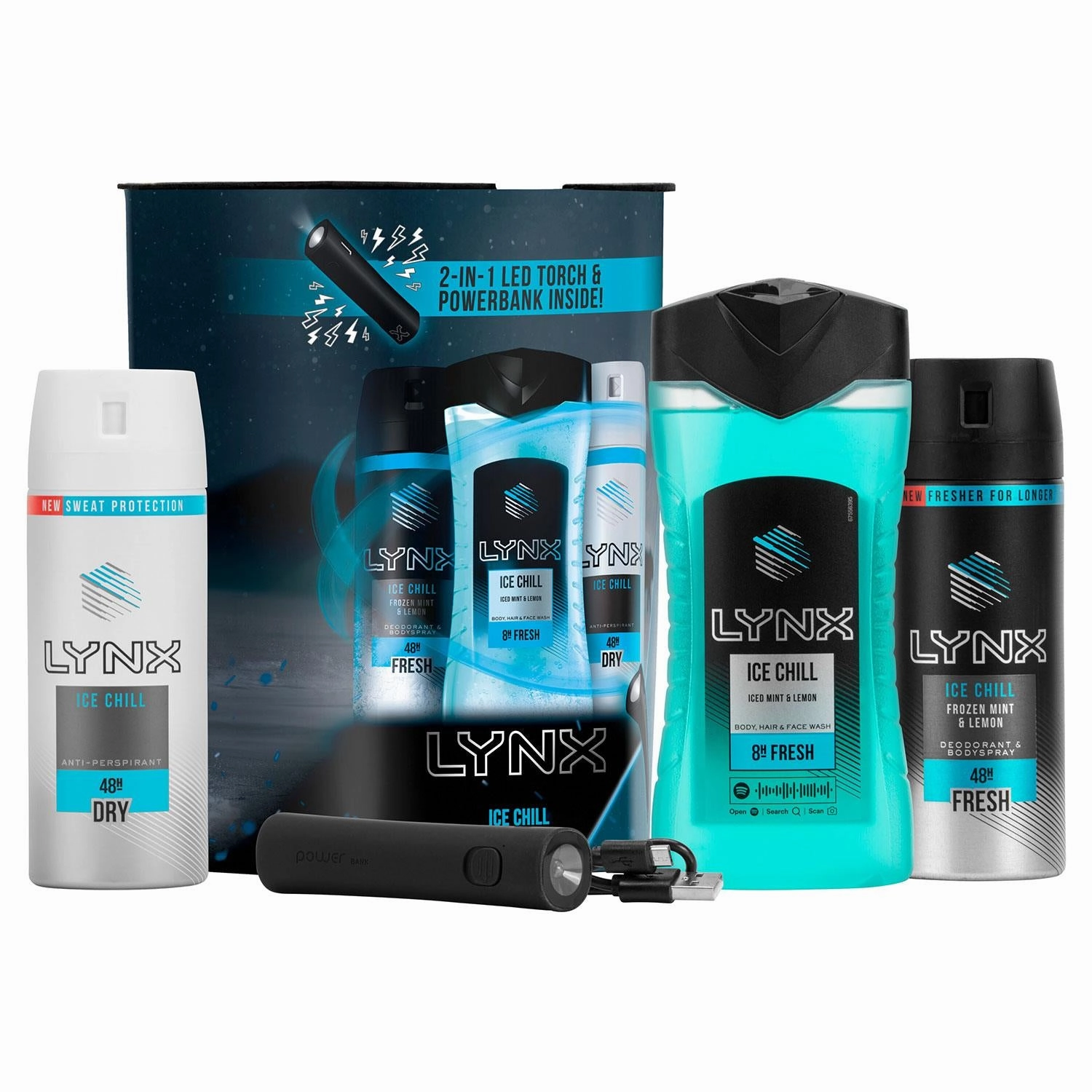 Lynx Ice Gift Set, Present For Brothers, Boys & Teens, With USB Powerbank Torch