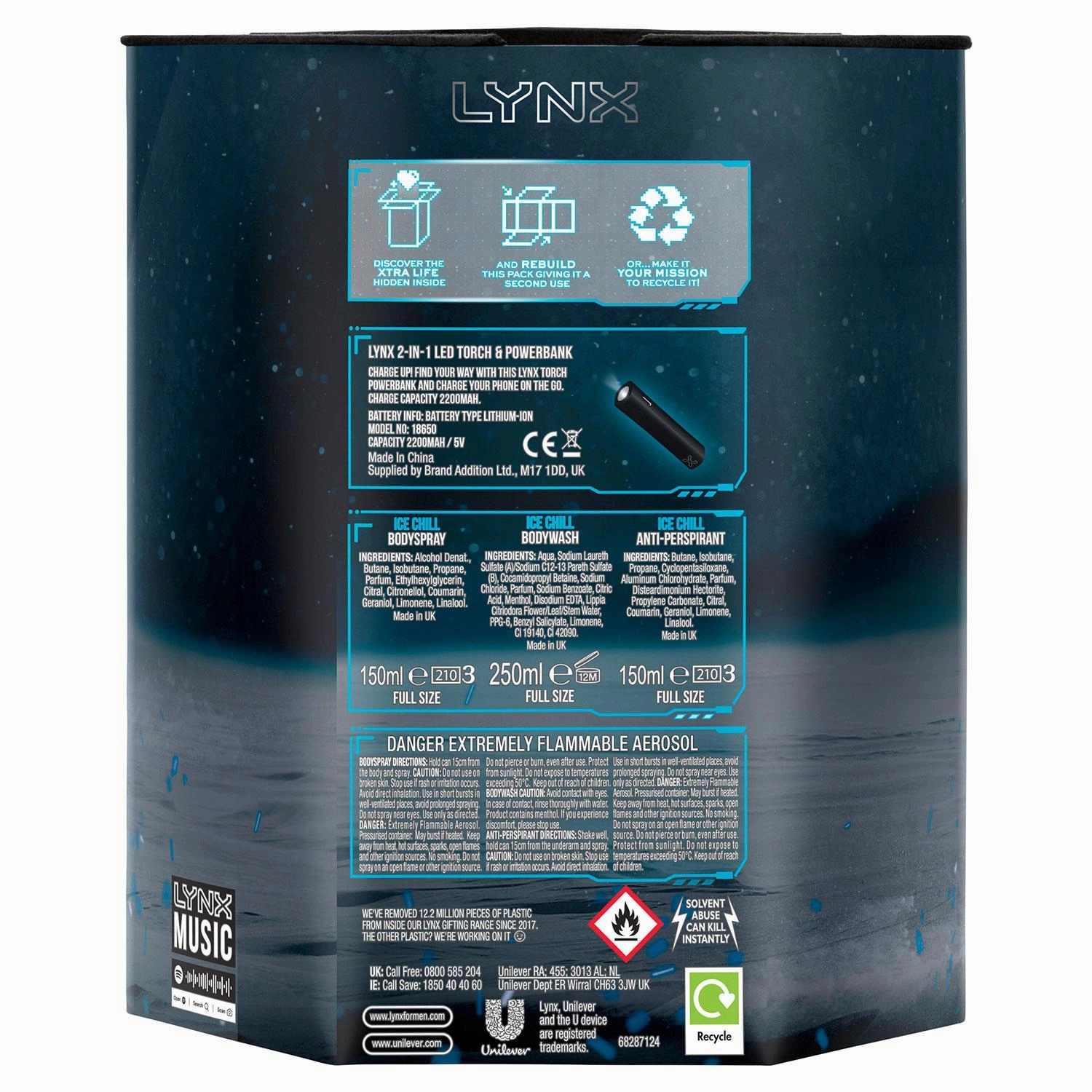 Lynx Ice Gift Set, Present For Brothers, Boys & Teens, With USB Powerbank Torch