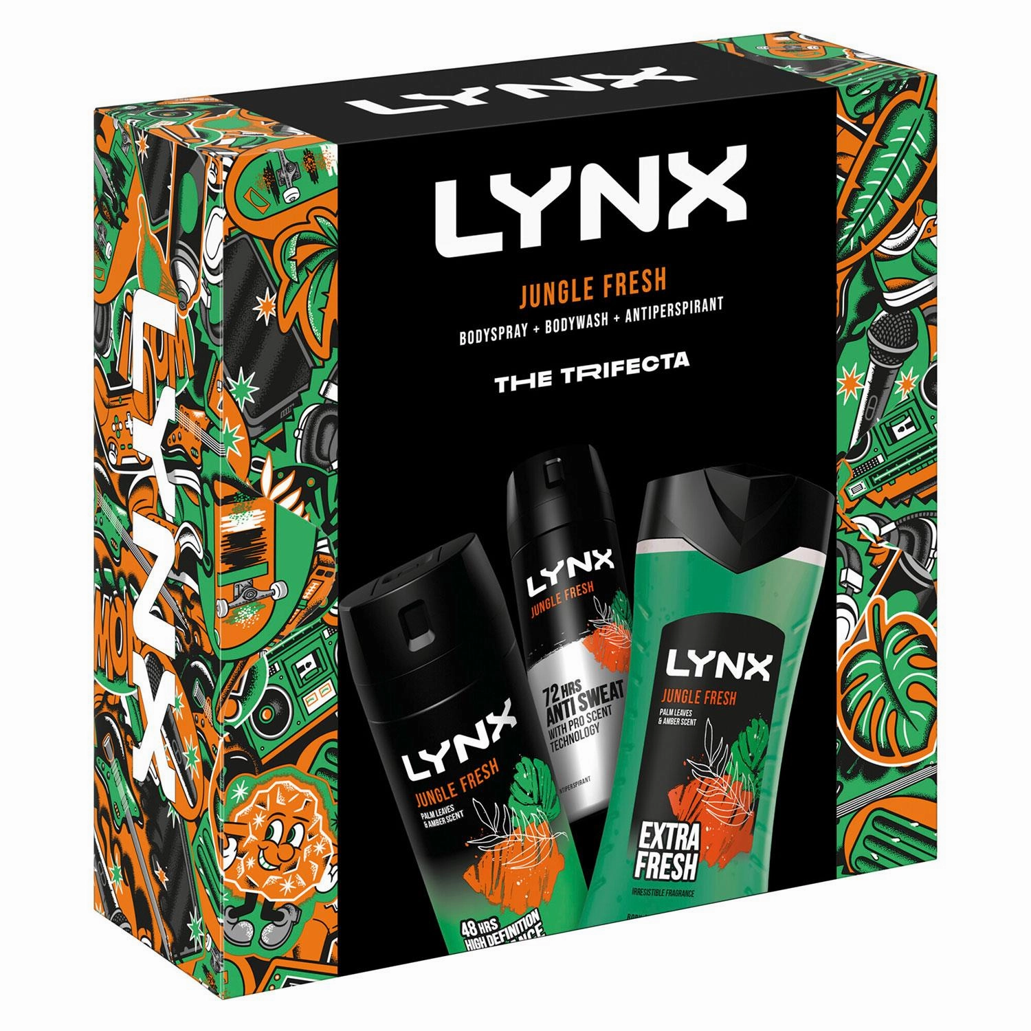 Lynx Jungle Fresh THE TRIFECTA BodyWash, Spray & Antiperspirant Gift Set for Him