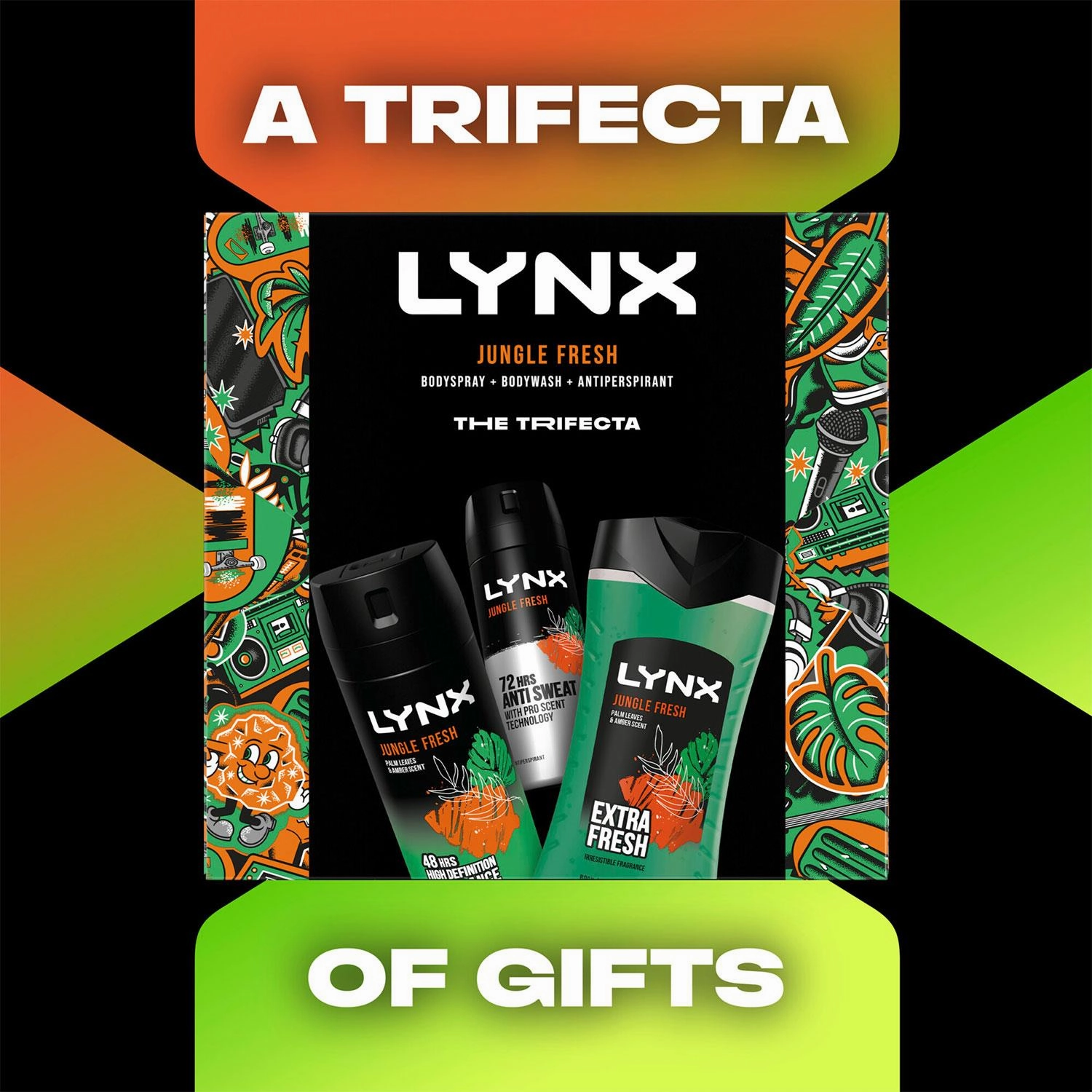 Lynx Jungle Fresh THE TRIFECTA BodyWash, Spray & Antiperspirant Gift Set for Him