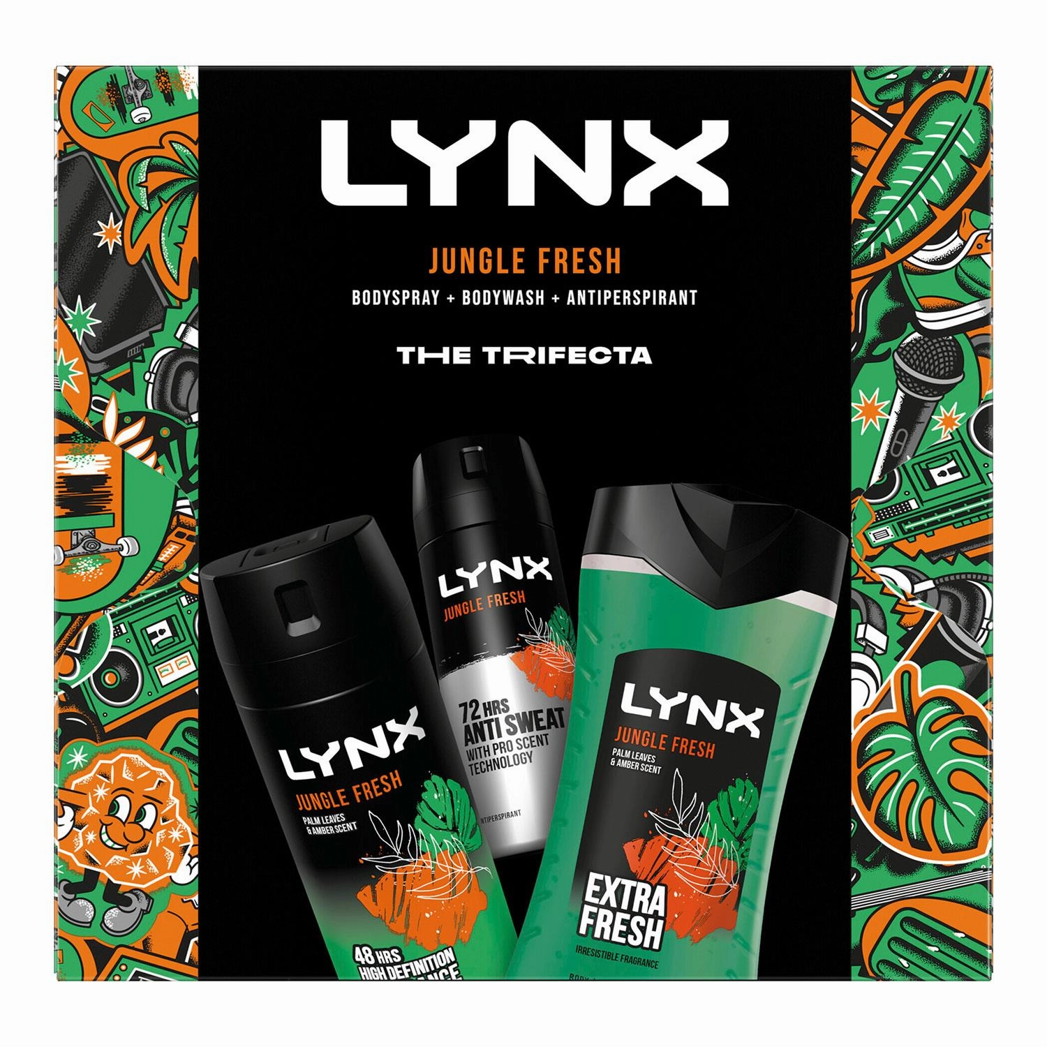 Lynx Jungle Fresh THE TRIFECTA BodyWash, Spray & Antiperspirant Gift Set for Him