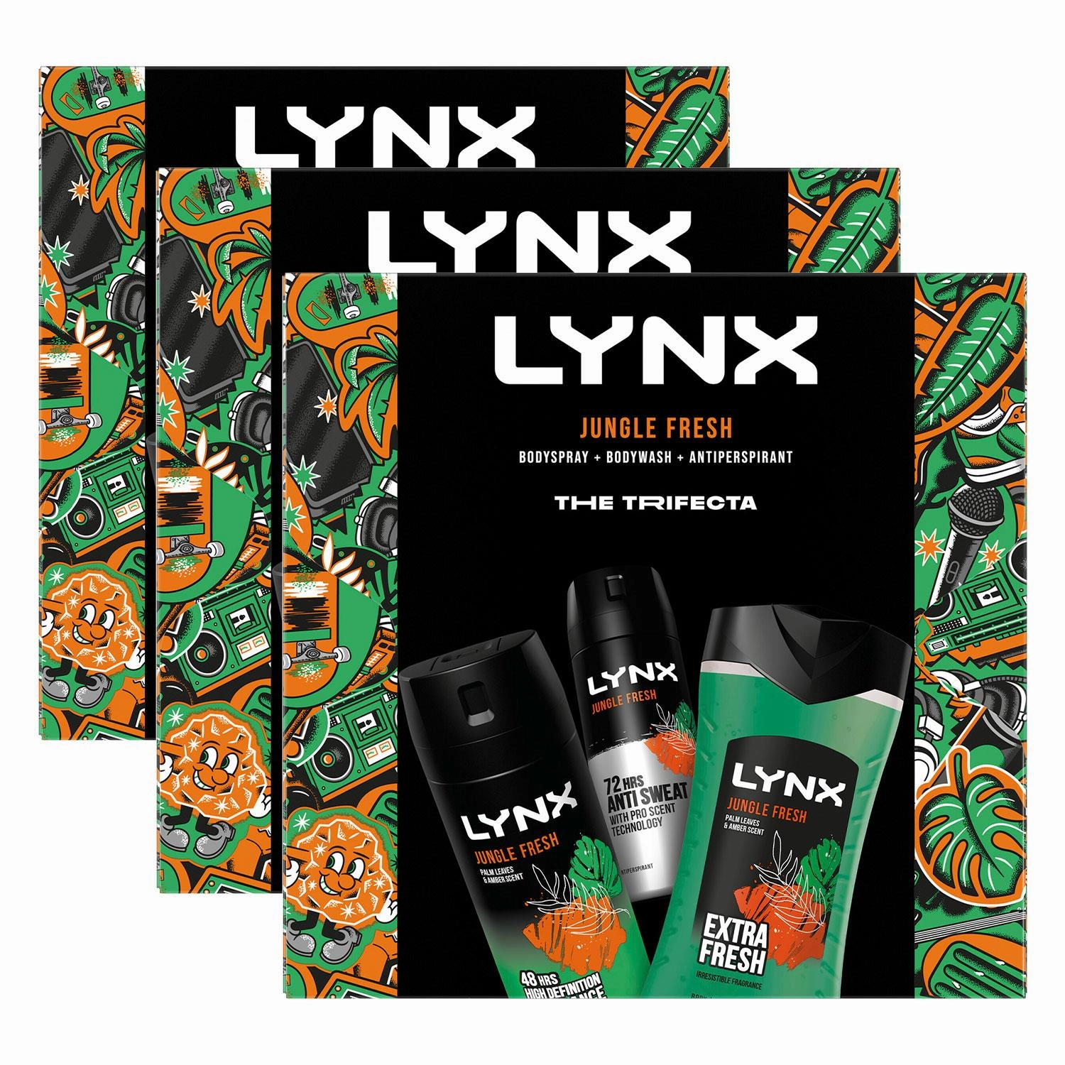 Lynx Jungle Fresh THE TRIFECTA BodyWash, Spray & Antiperspirant Gift Set for Him