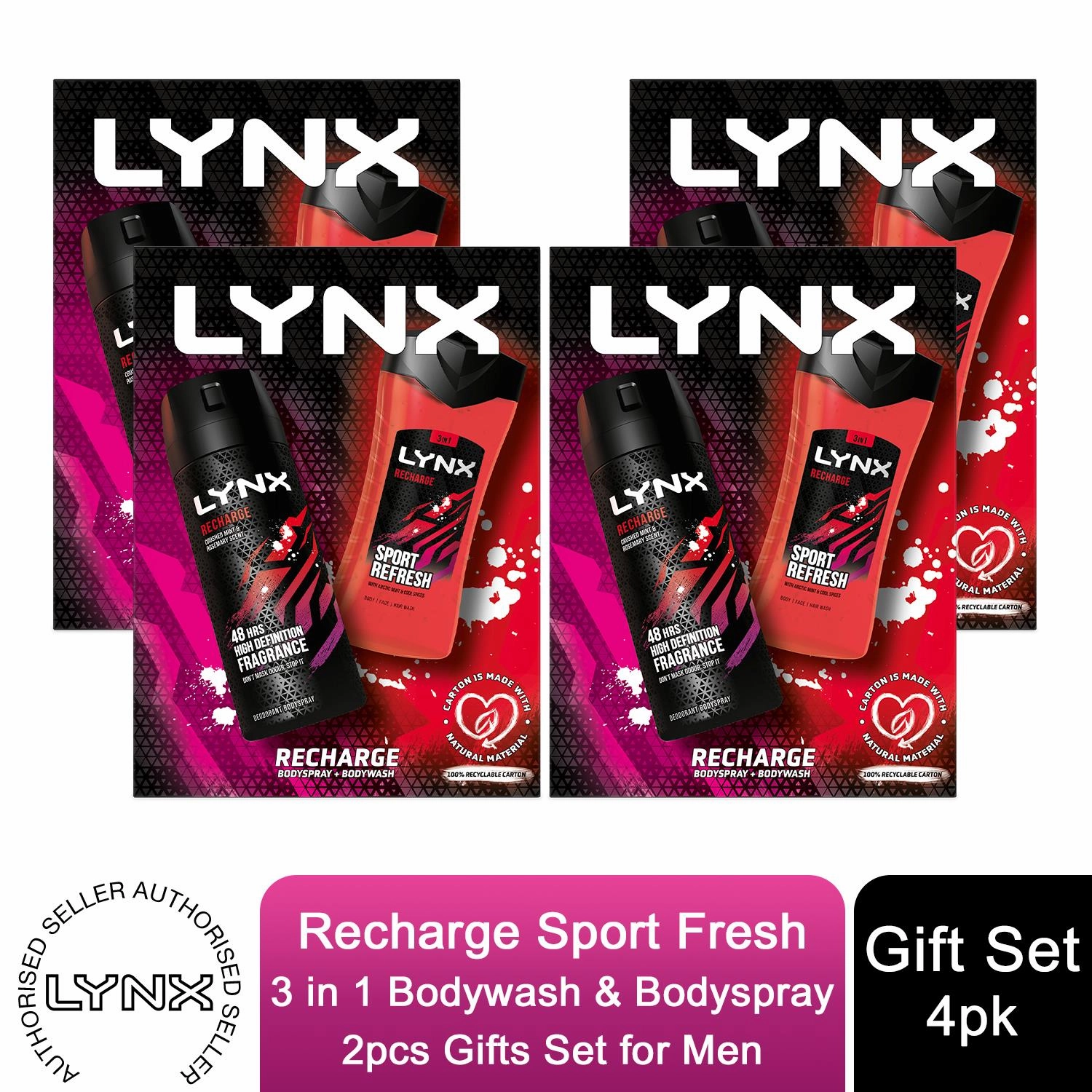 Lynx Recharge Sport Fresh 3 in 1 Bodywash & Bodyspray 2pcs Gifts Set For Men