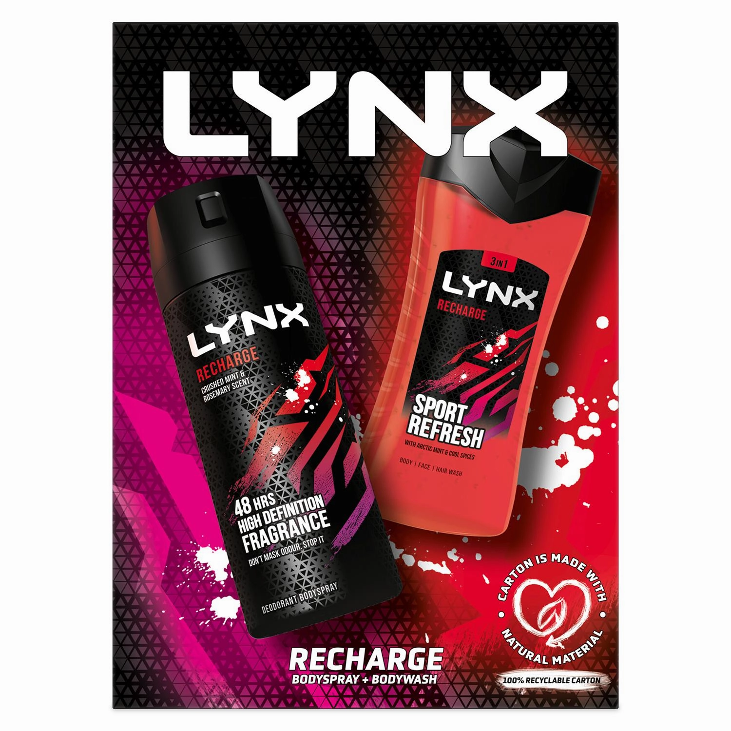 Lynx Recharge Sport Fresh 3 in 1 Bodywash & Bodyspray 2pcs Gifts Set For Men