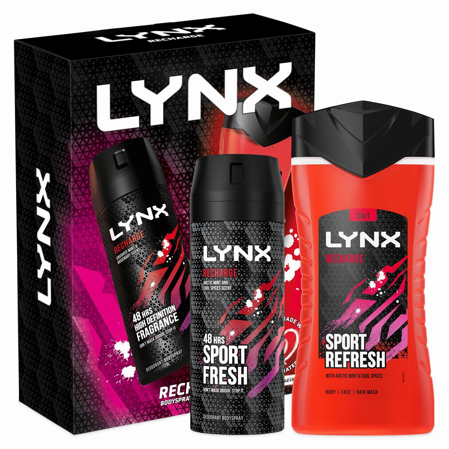 Lynx Recharge Sport Fresh 3 in 1 Bodywash & Bodyspray 2pcs Gifts Set For Men