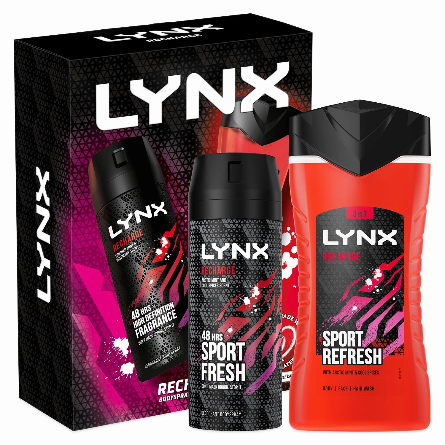 Lynx Recharge Sport Fresh 3 in 1 Bodywash & Bodyspray 2pcs Gifts Set For Men