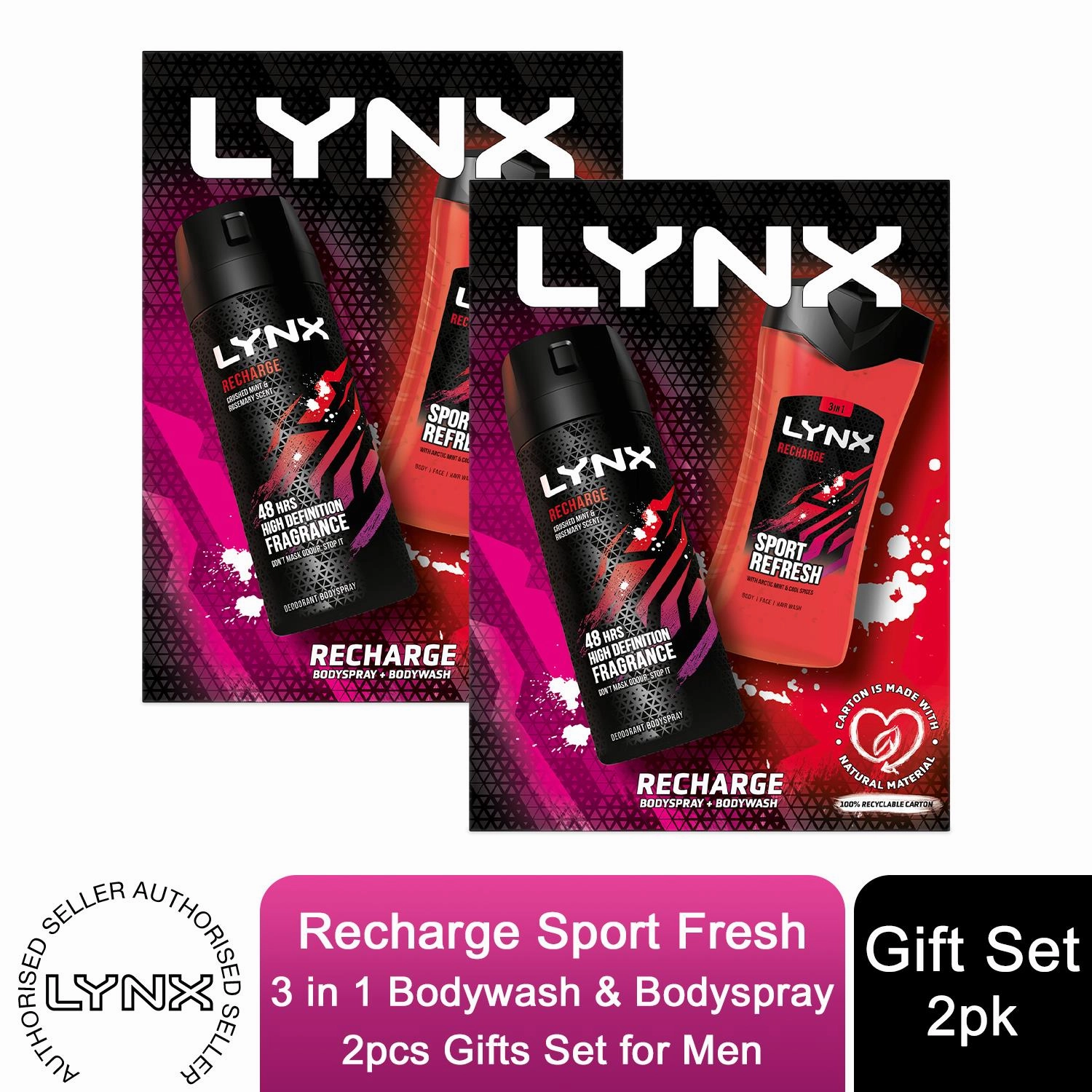 Lynx Recharge Sport Fresh 3 in 1 Bodywash & Bodyspray 2pcs Gifts Set For Men