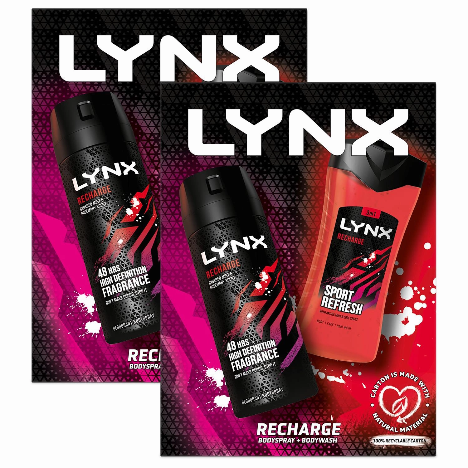 Lynx Recharge Sport Fresh 3 in 1 Bodywash & Bodyspray 2pcs Gifts Set For Men