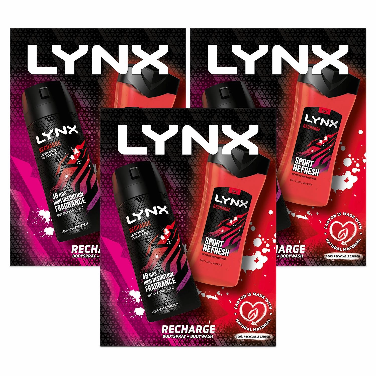 Lynx Recharge Sport Fresh 3 in 1 Bodywash & Bodyspray 2pcs Gifts Set For Men