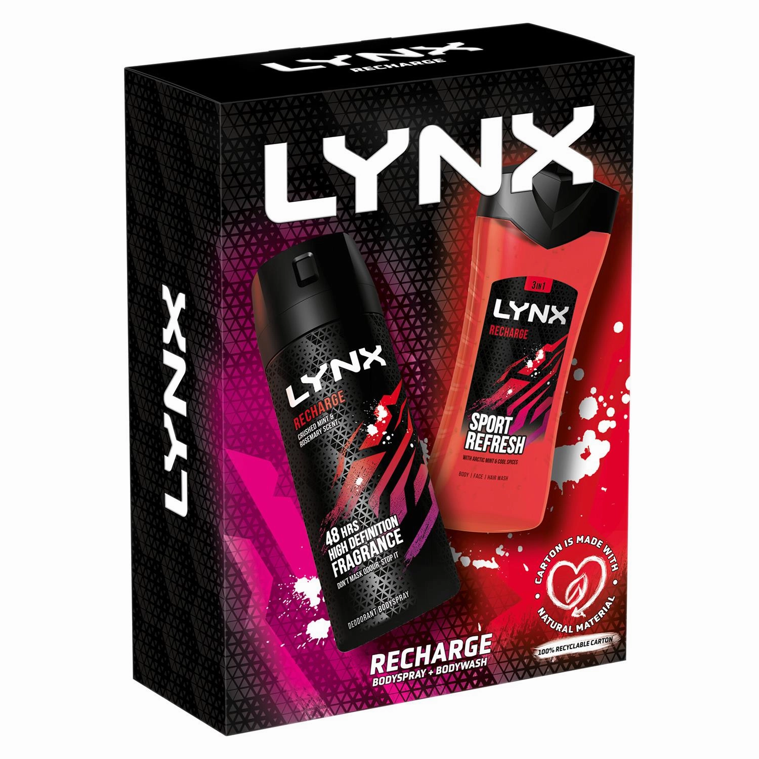 Lynx Recharge Sport Fresh 3 in 1 Bodywash & Bodyspray 2pcs Gifts Set For Men