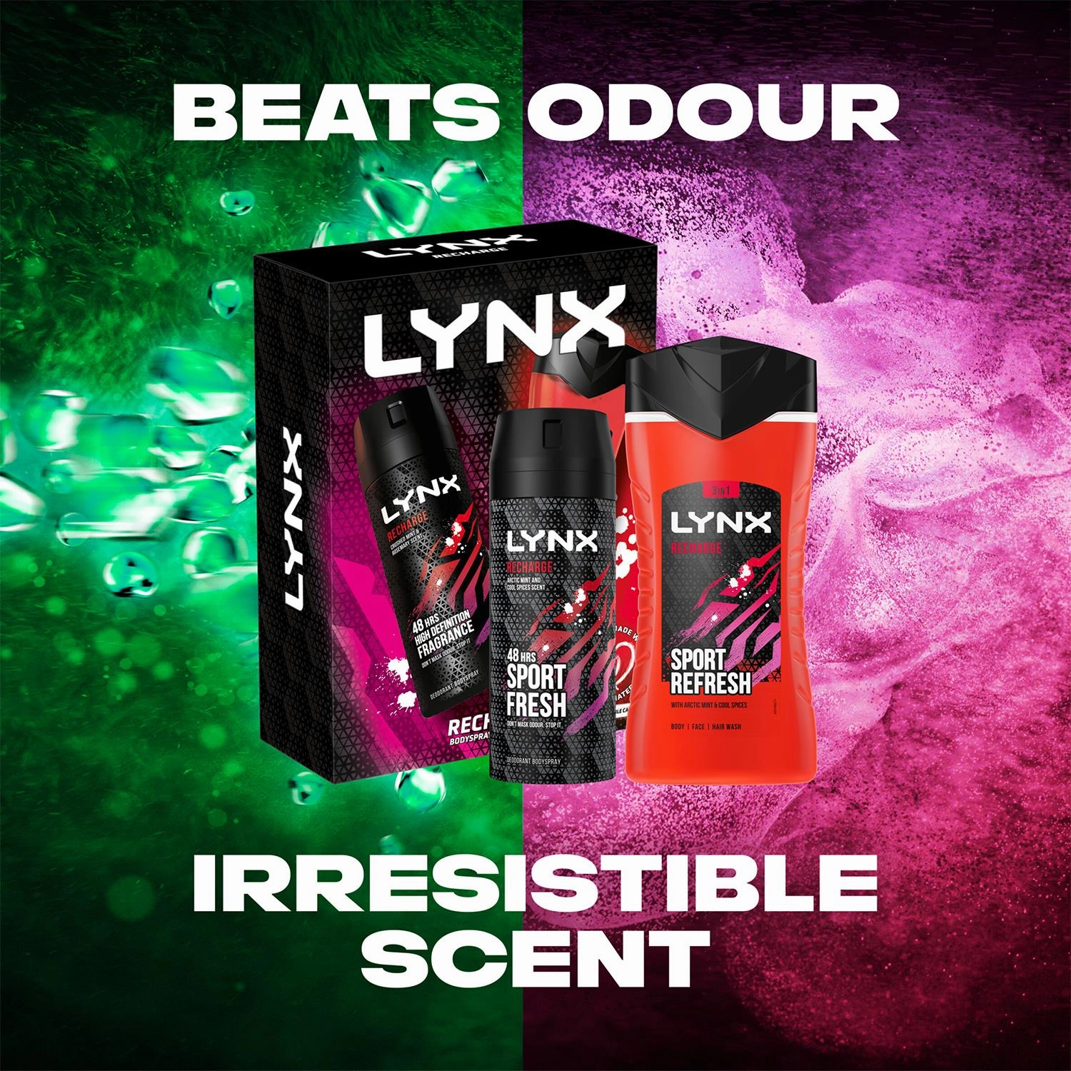 Lynx Recharge Sport Fresh 3 in 1 Bodywash & Bodyspray 2pcs Gifts Set For Men