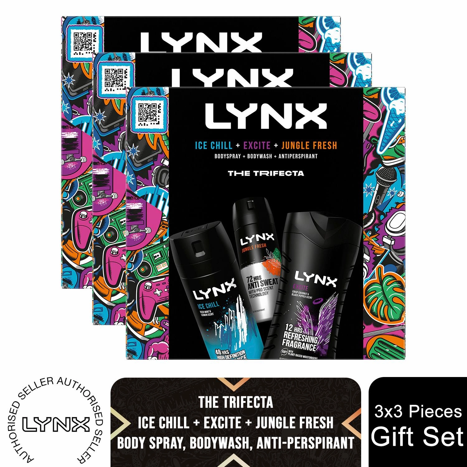 Lynx THE TRIFECTA Ice Chill, Excite & Jungle Fresh 3 Pieces Gift Set for Him
