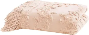 Madison Park 100% Cotton Tufted Chenille Design With Fringe Tassel Luxury Elegant Chic Lightweight, Breathable Cover, Luxe Cottage Room Décor Summer Blanket, 50" x 60", Blush