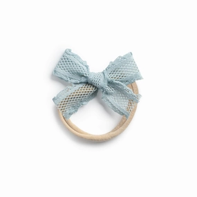 Mae Lattice Lace Baby Headband - Powder Blue | Sweet Hand-Crafted Bow Knot with Intricate Lace & Soft Stretch Band for Style and Comfort