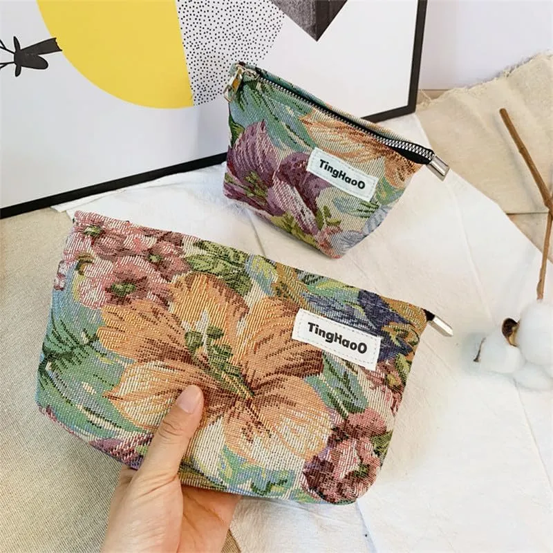 Makeup Bag Flowers Travel Cosmetic Bag Organizer Floral Toiletry Bag Make Up Bags with Zipper Travel Bag for Girls (3 Pics)
