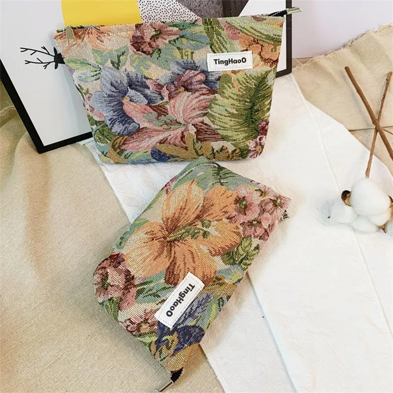 Makeup Bag Flowers Travel Cosmetic Bag Organizer Floral Toiletry Bag Make Up Bags with Zipper Travel Bag for Girls (3 Pics)