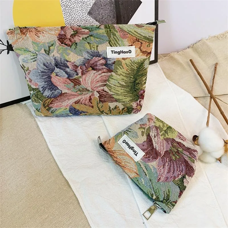 Makeup Bag Flowers Travel Cosmetic Bag Organizer Floral Toiletry Bag Make Up Bags with Zipper Travel Bag for Girls (3 Pics)