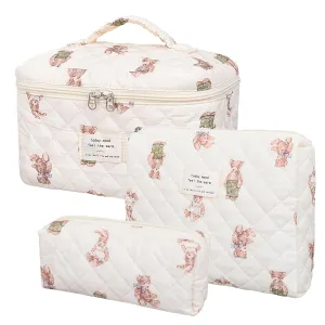 Makeup Bag,Quilted Cosmetic Bag,Large Floral Make Up Bag for Women,Cotton Makeup Bag Set,Flower Travel Toiletry Bag