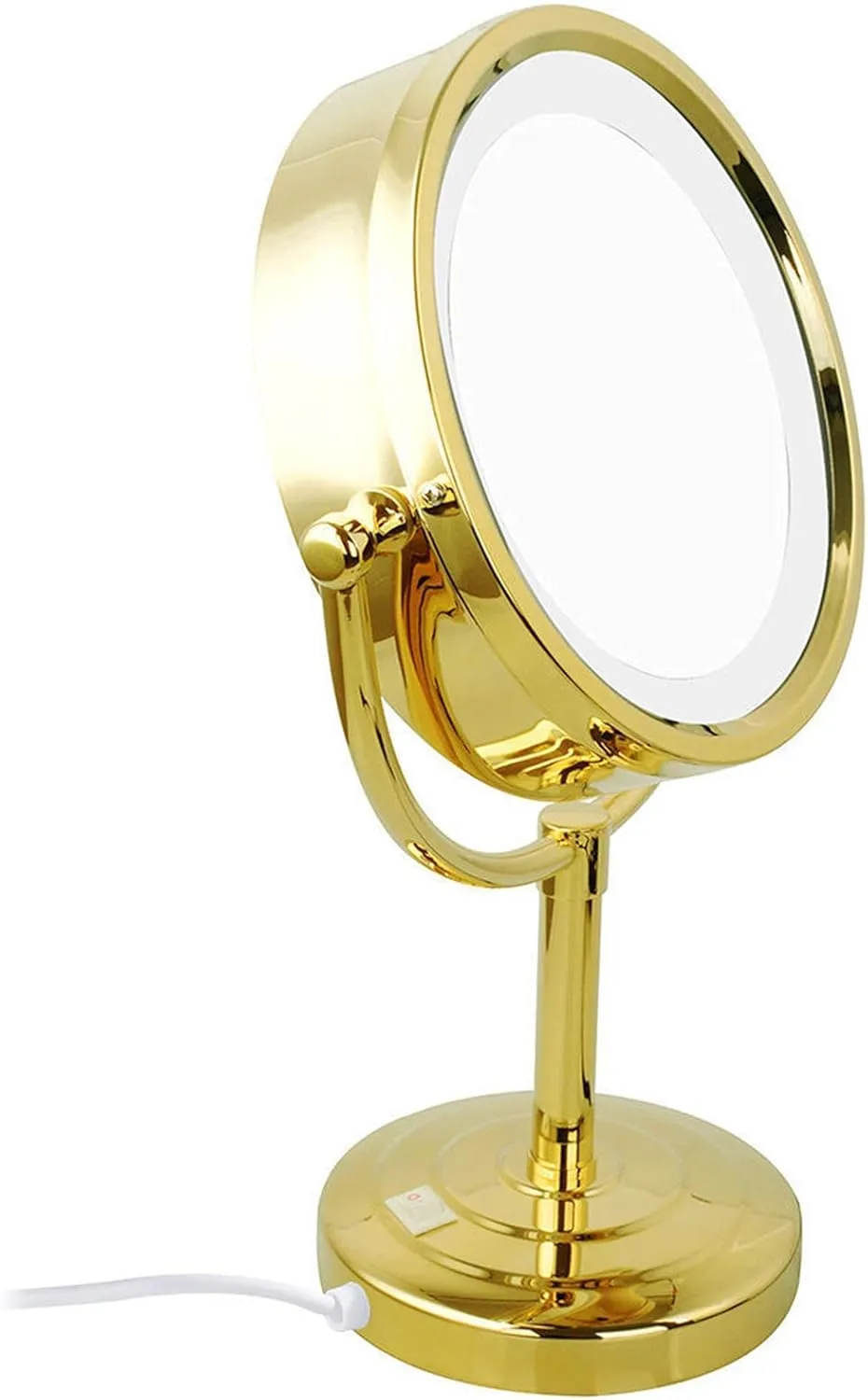 Makeup Mirror with Light and Magnification 8 Inch Gold Finished Double Sided Countertop Vanity Mirrors 360&Deg; Rotation Brass Led Lighted Cosmetic Mirror 3X (Color : 7X)